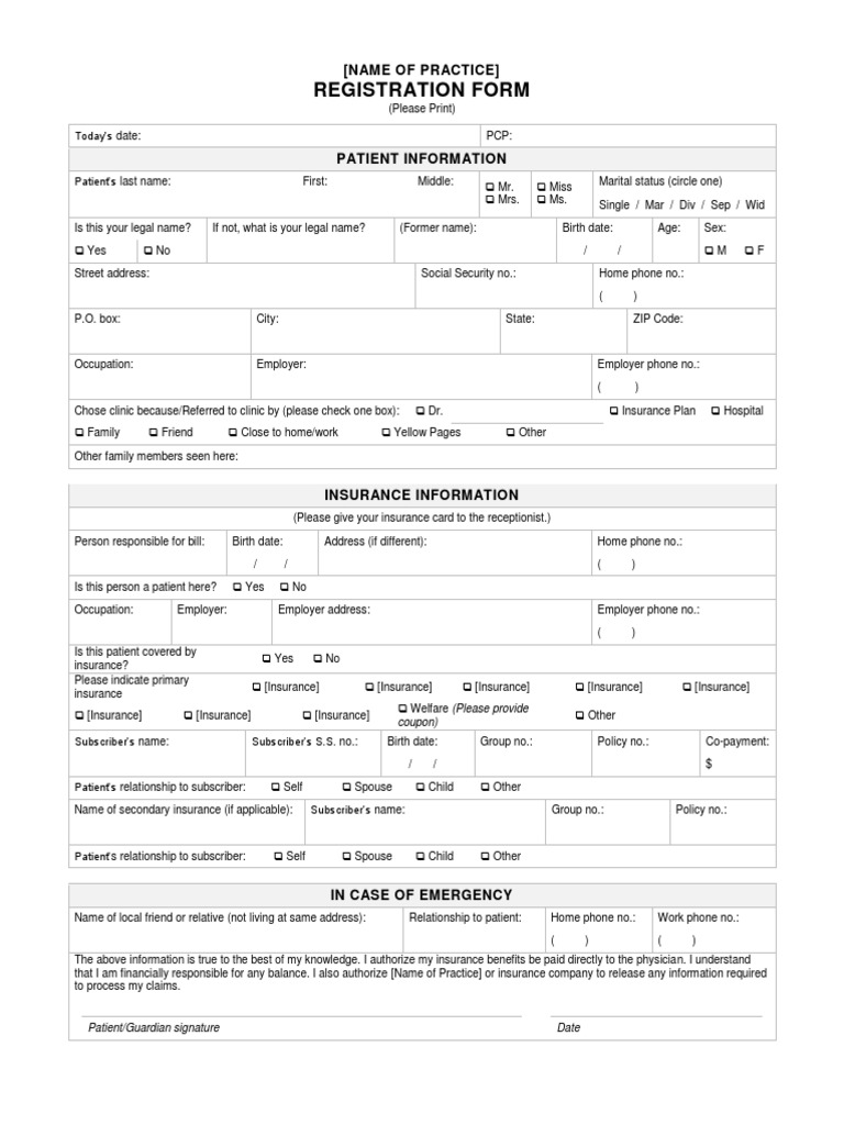 Medical Office Registration Form PDF