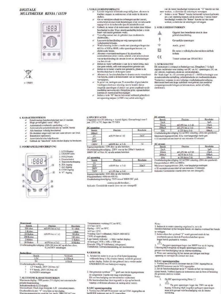 Elix RE93A Multimeter Handleiding