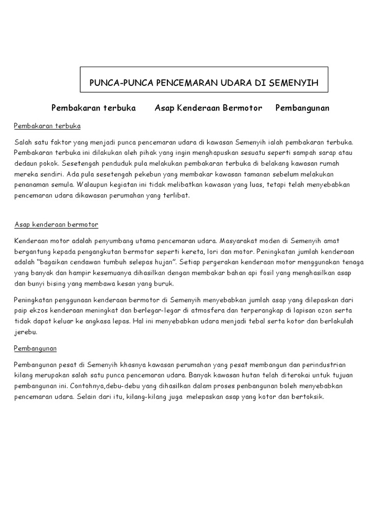 Punca Punca Pencemaran Udara