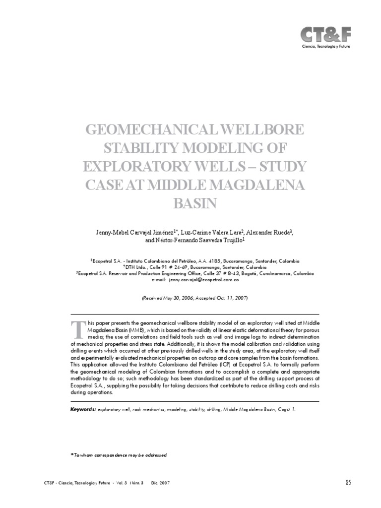 Geomechanical Wellbore Stability Model | PDF | Strength Of Materials ...