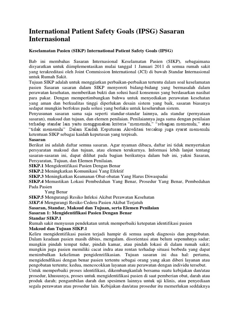International Patient Safety Goals PDF