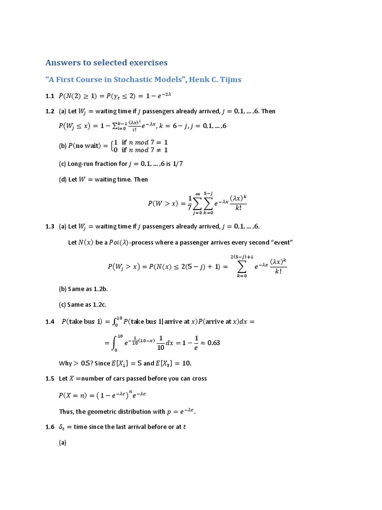 Stochastic Models Exercise Solutions | PDF