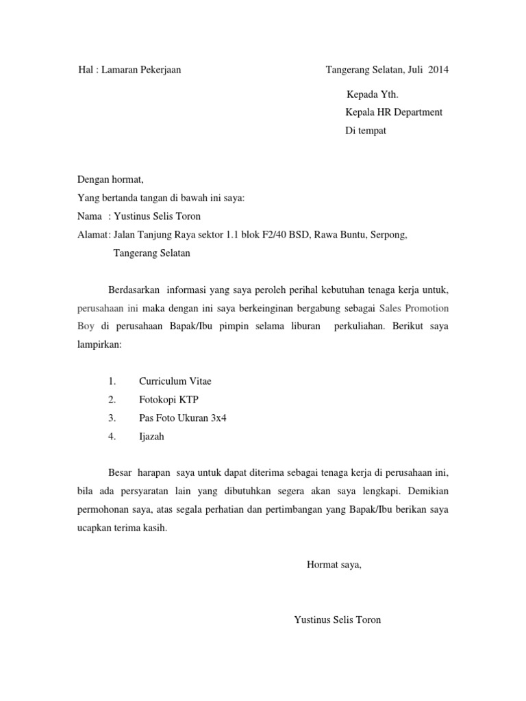 Surat Lamaran Dan Cv Untuk Spb