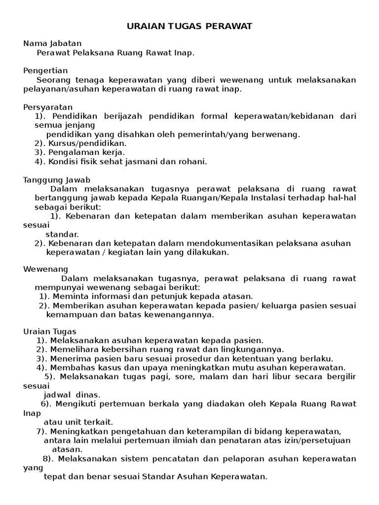 Tugas Dan Tanggung Jawab Perawat Pelaksana Bakul Soal