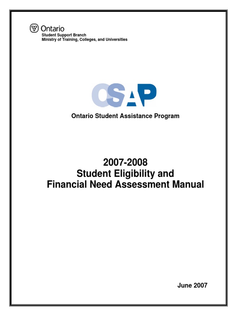 07 08 OSAP Eligibility and Need Assessment Manual1 | PDF | Student ...