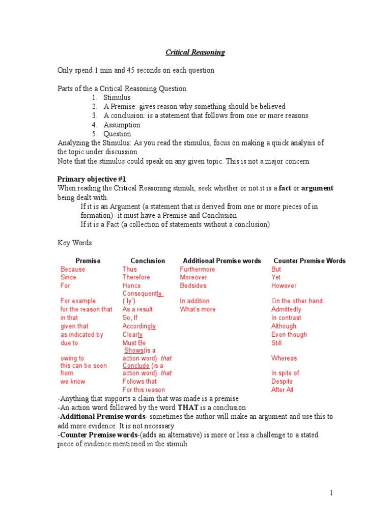 Critical Reasoning Cheat Sheet | PDF | Career & Growth