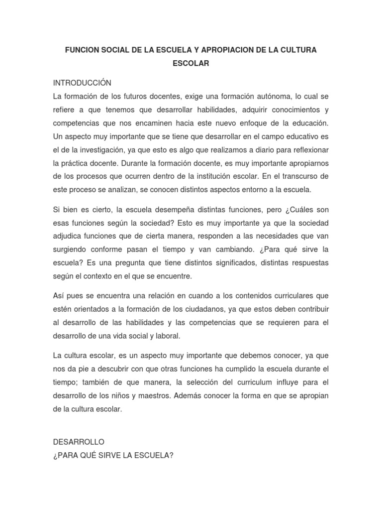 Función Social de la Escuela en la Sociedad | PDF | Plan de estudios ...
