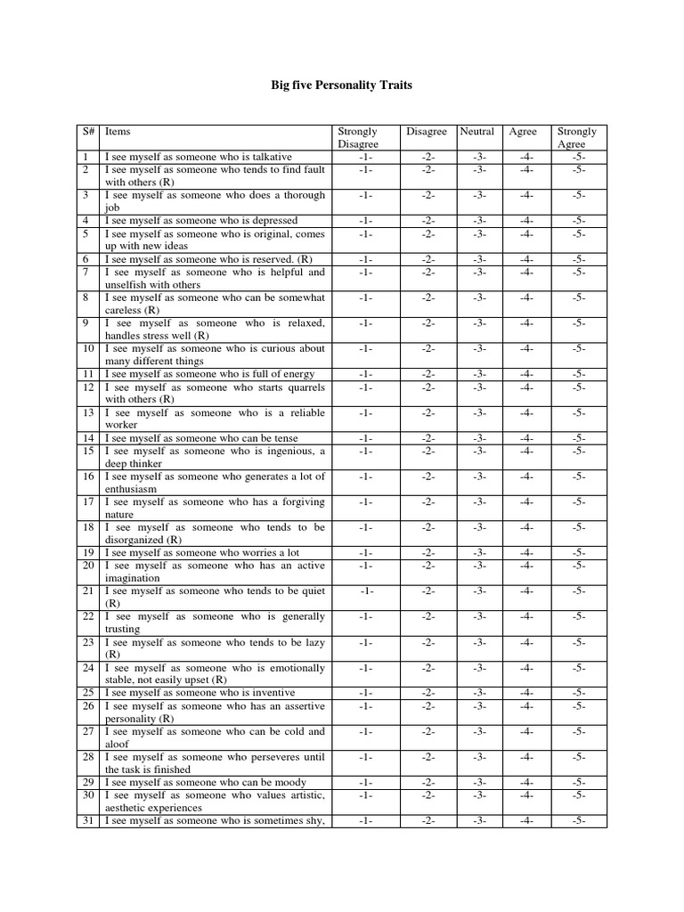 Personality Test Pdf Free Download