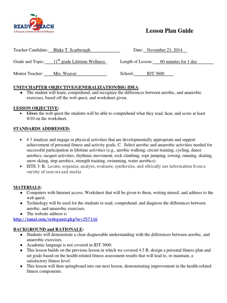 edtpa lesson plan 2 Lesson Plan Physical Fitness