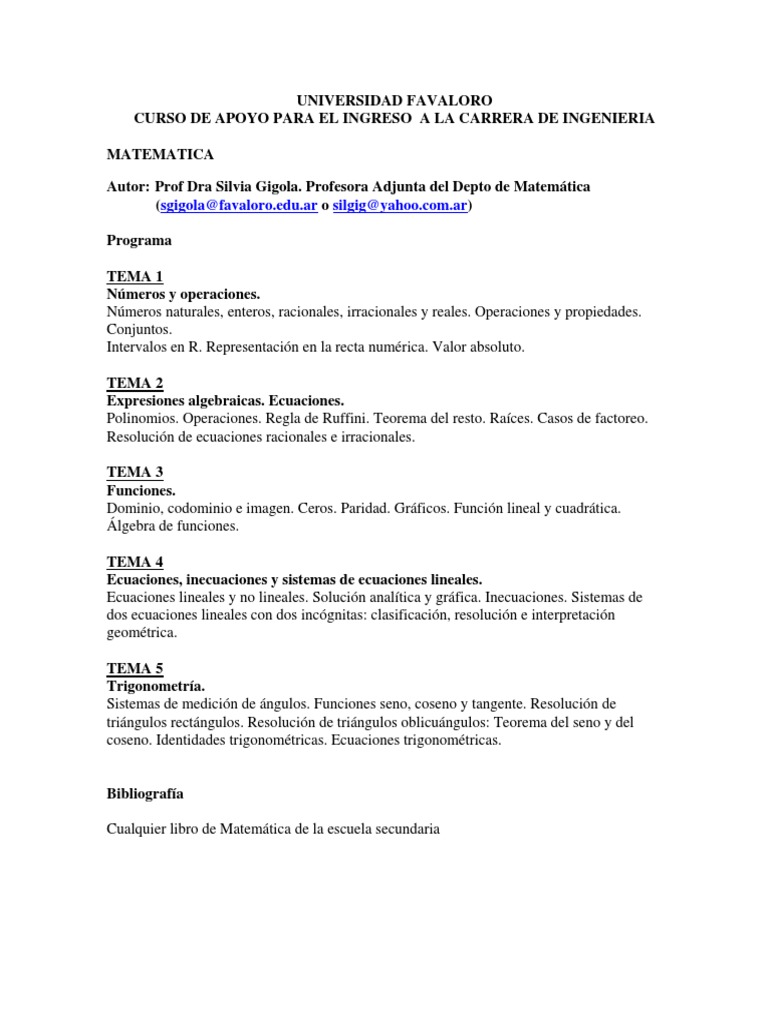 Ingreso Matematica Universidad Favaloro Pdf Intervalo