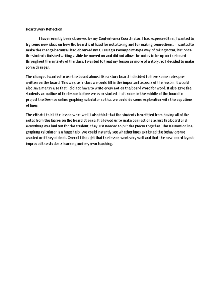 Board Work Reflection | PDF | Art