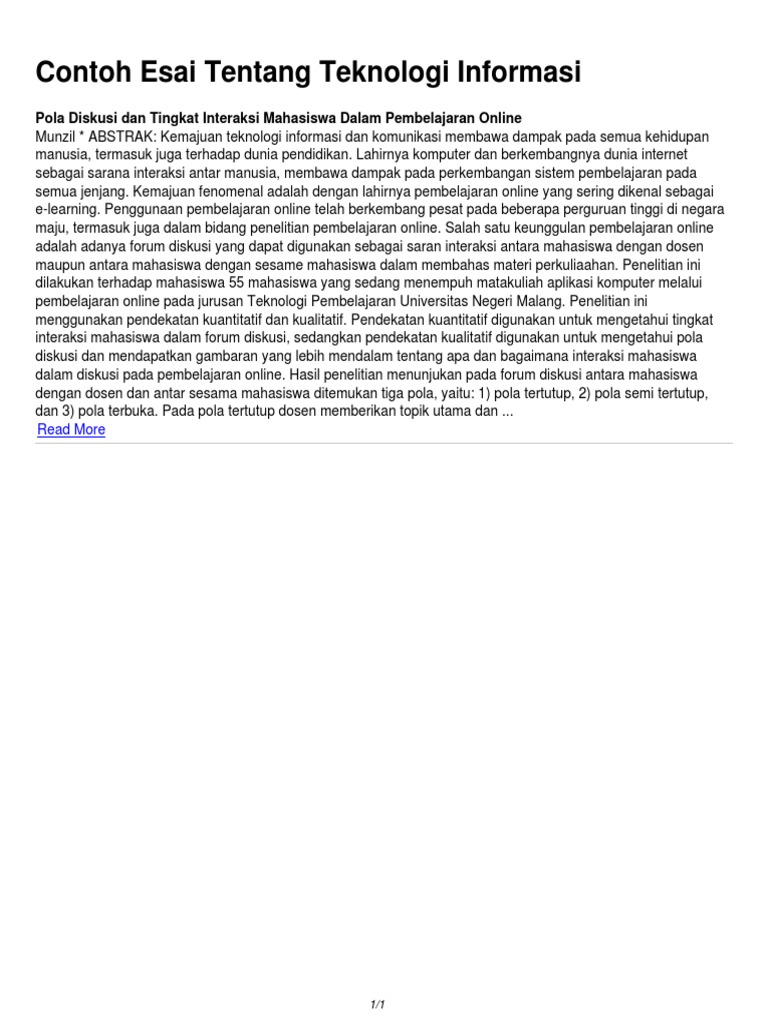 Contoh Esai Tentang Teknologi Informasi