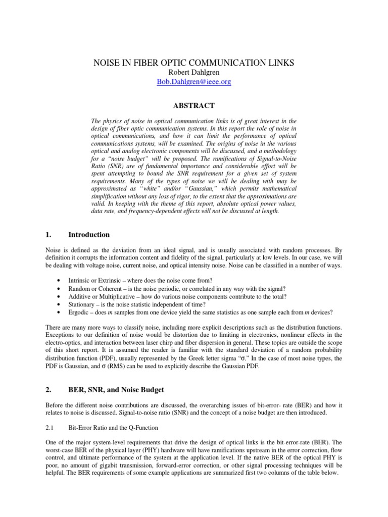 Noise in Fiber Optic Communication Links | PDF | Signal To Noise Ratio ...