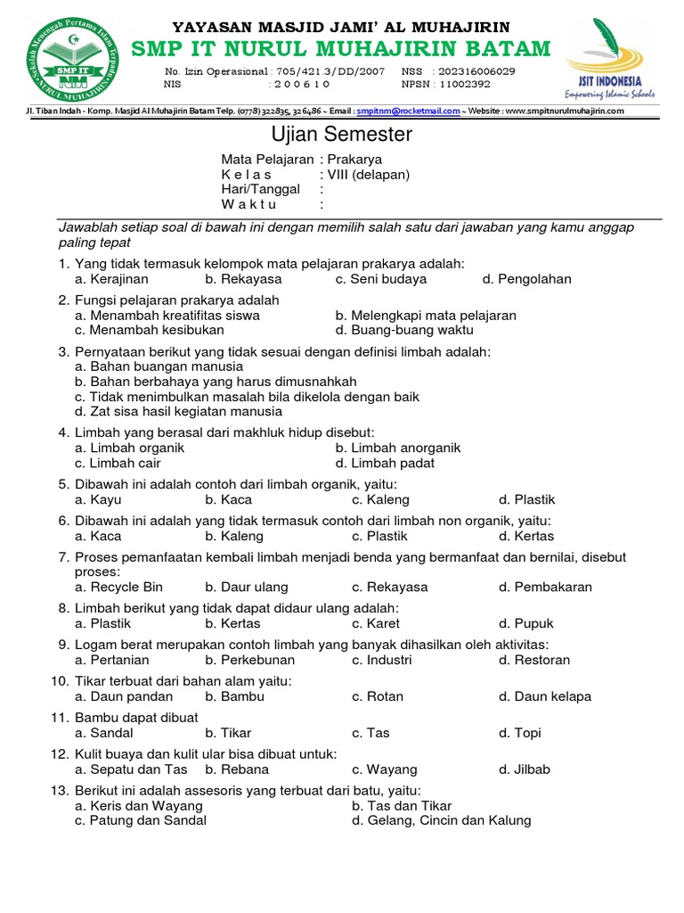 Soal Ujian Semester Ganjil TP 2021 2021 Mata Pelajaran Soal Ujian Semester Ganjil TP 2021 2021 Mata Pelajaran