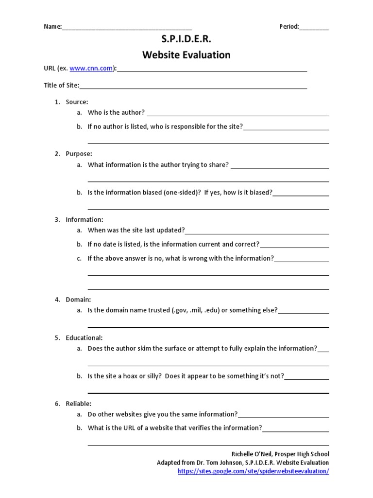 Website Evaluation Worksheet | PDF