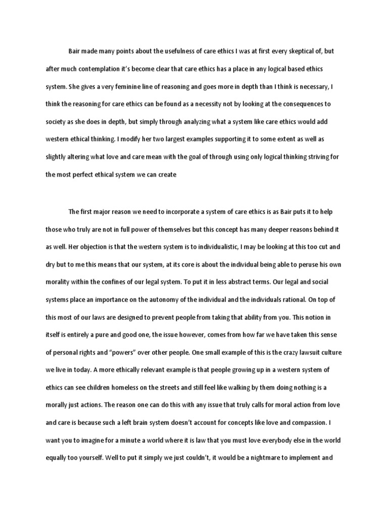 Bair Made Many Points About The Usefulness of Care Ethics I Was at ...