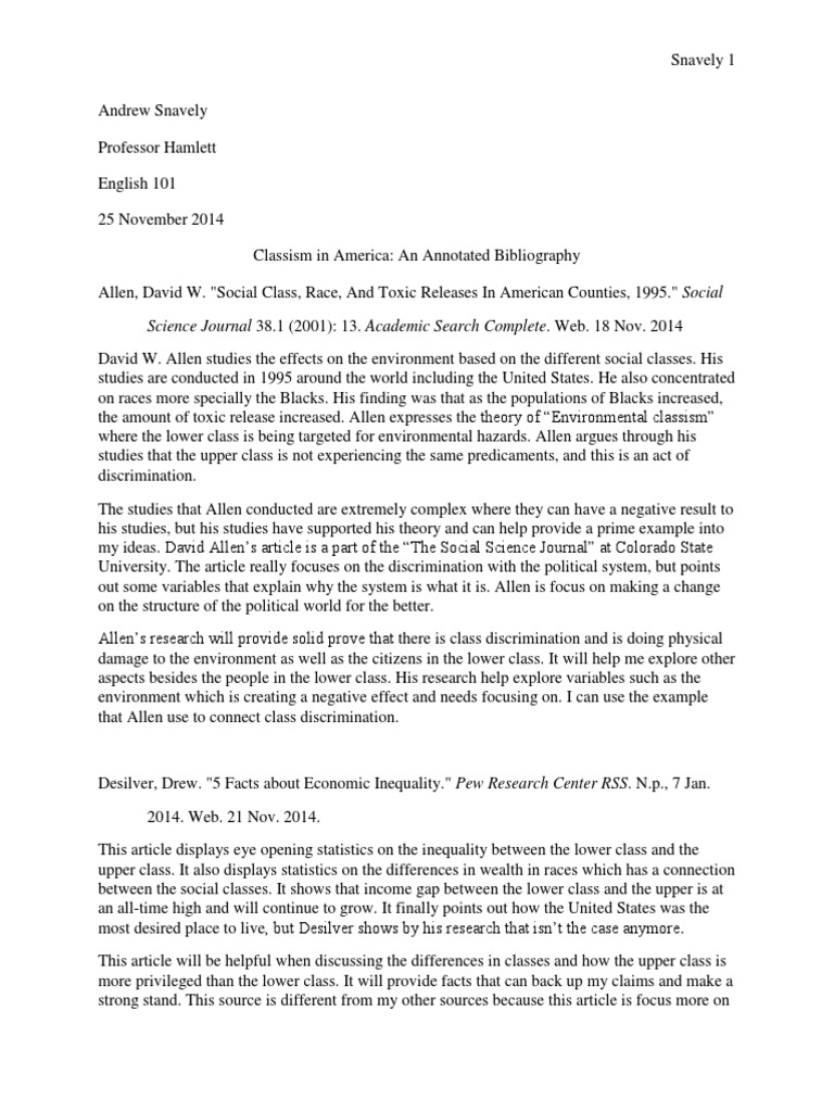 Classism in America: Annotated Sources | PDF | Molecular Cloning ...