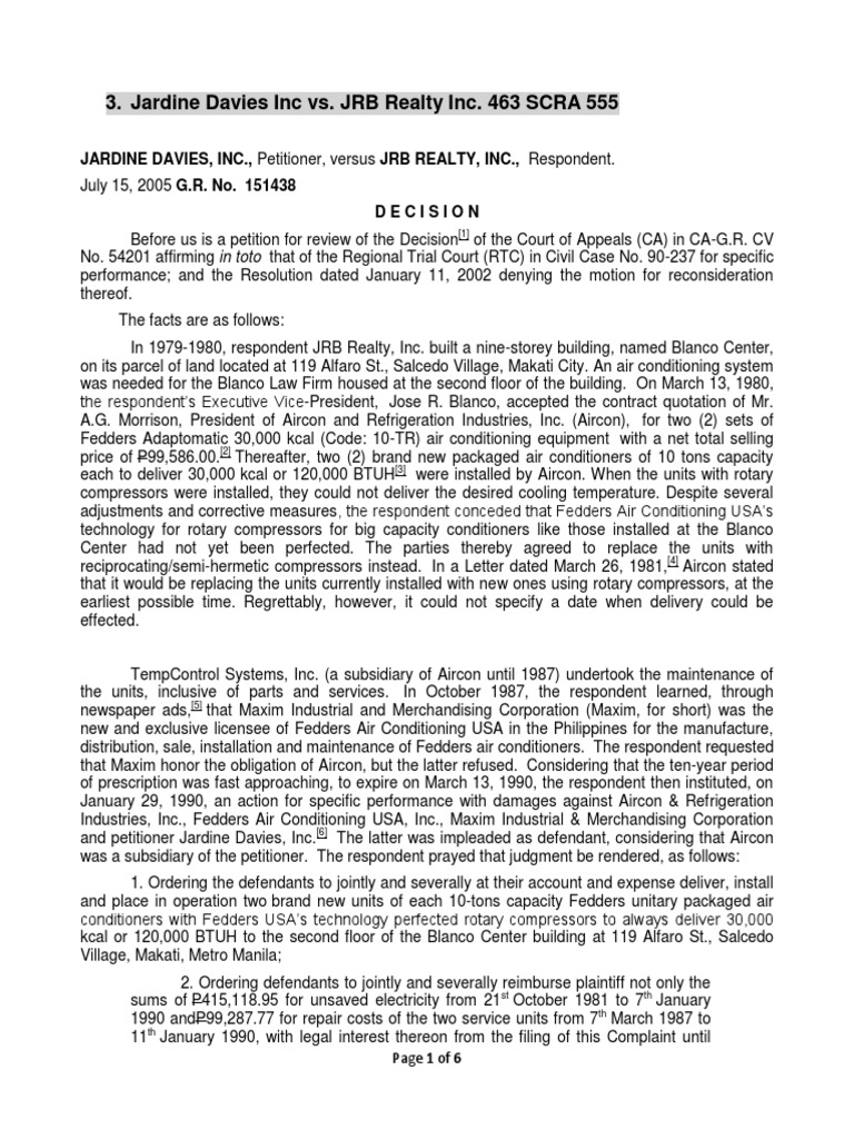 Jardine Davies Inc vs. JRB Realty Inc. 463 SCRA 555 PDF Legal