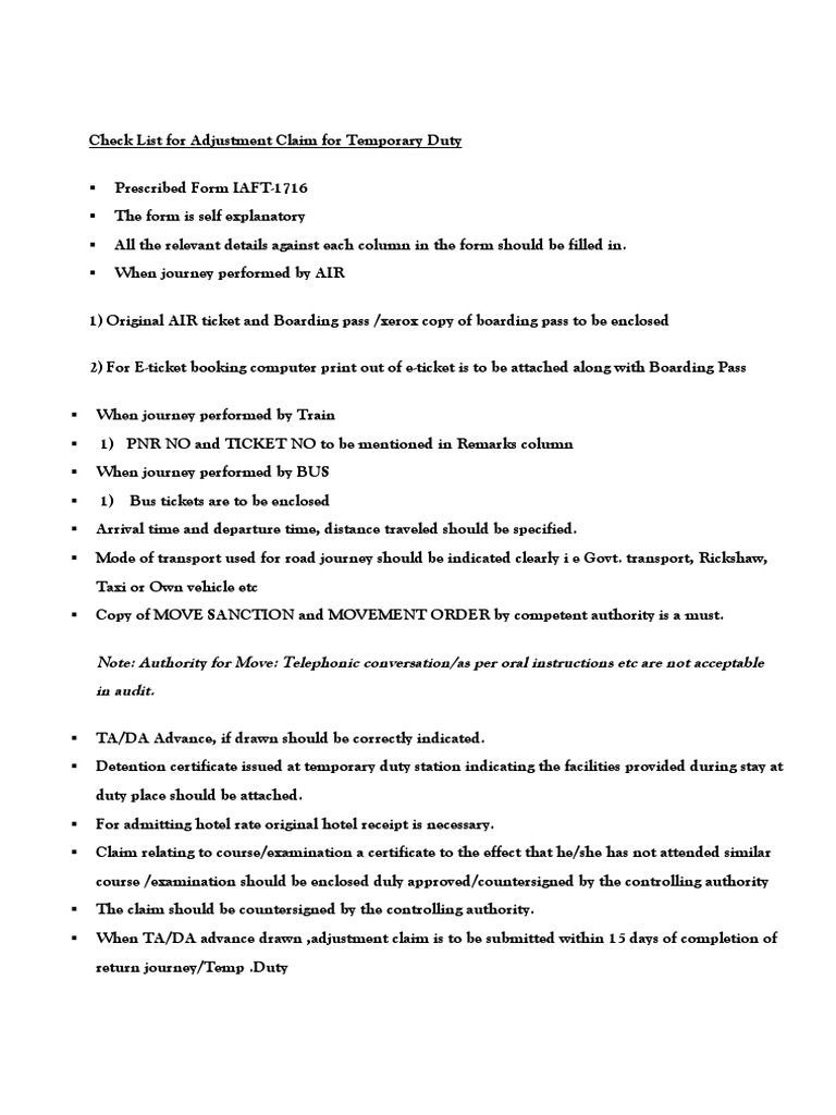 TA DA Checklist | PDF | Transport | Business