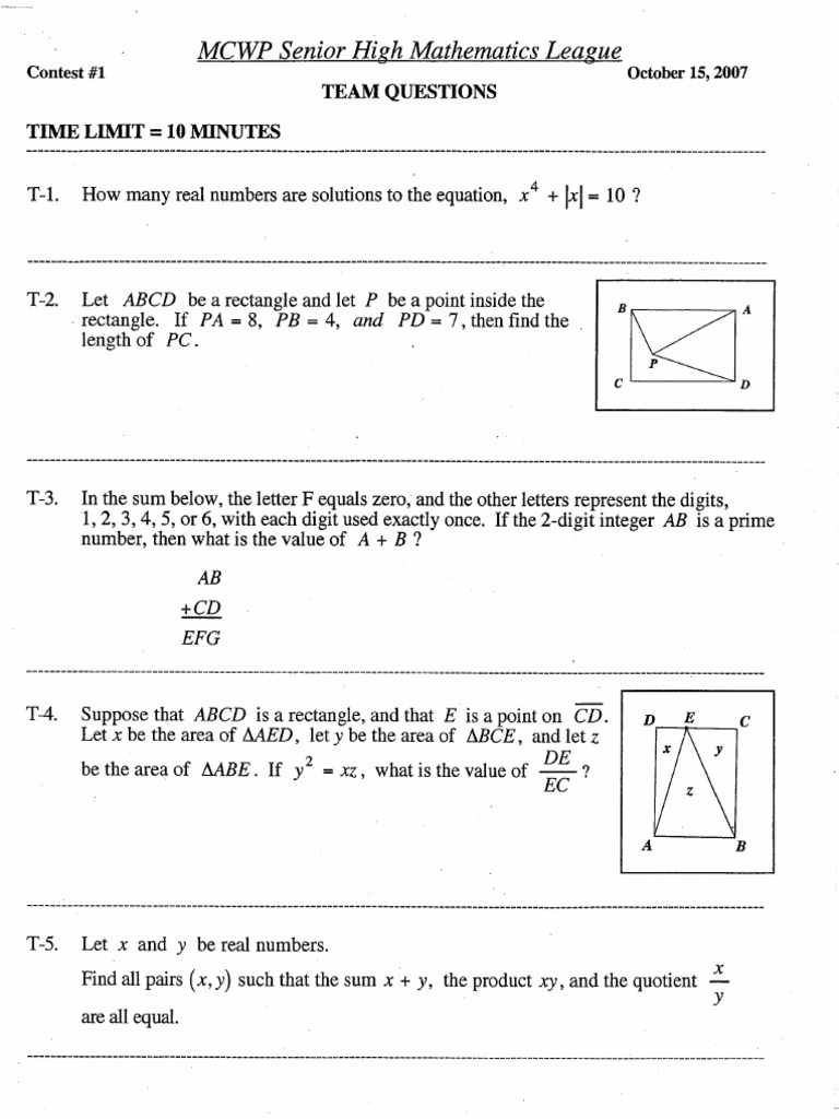 MCWP Math League 2007-08 | PDF