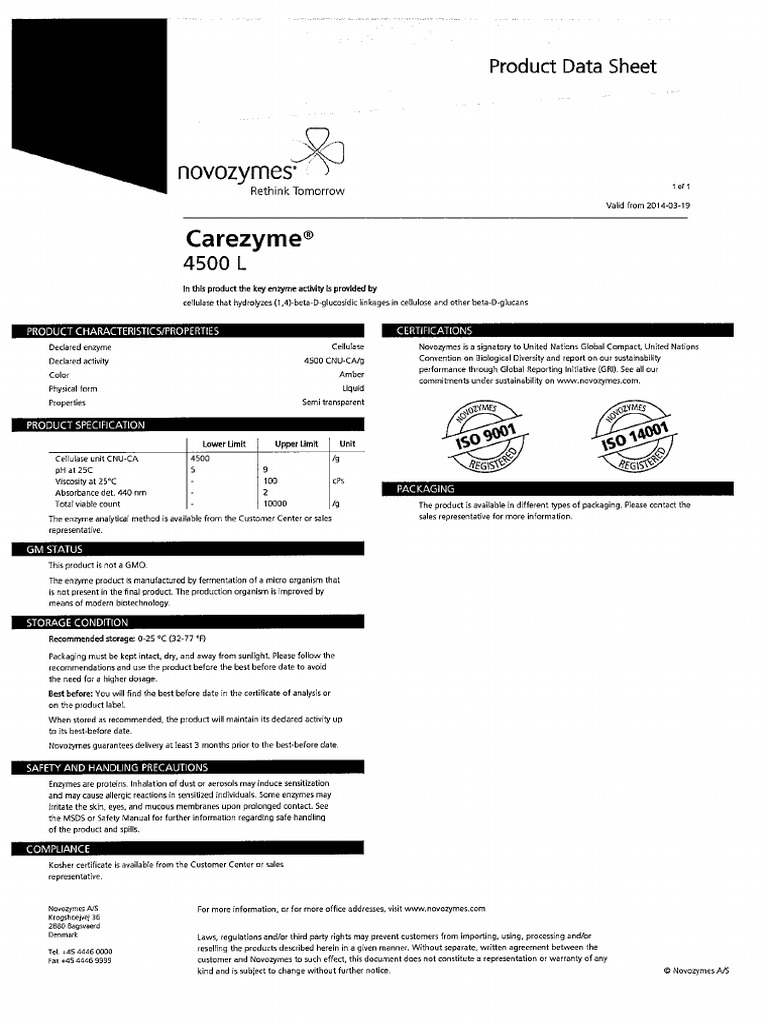 Carezyme 4500L Spec | PDF