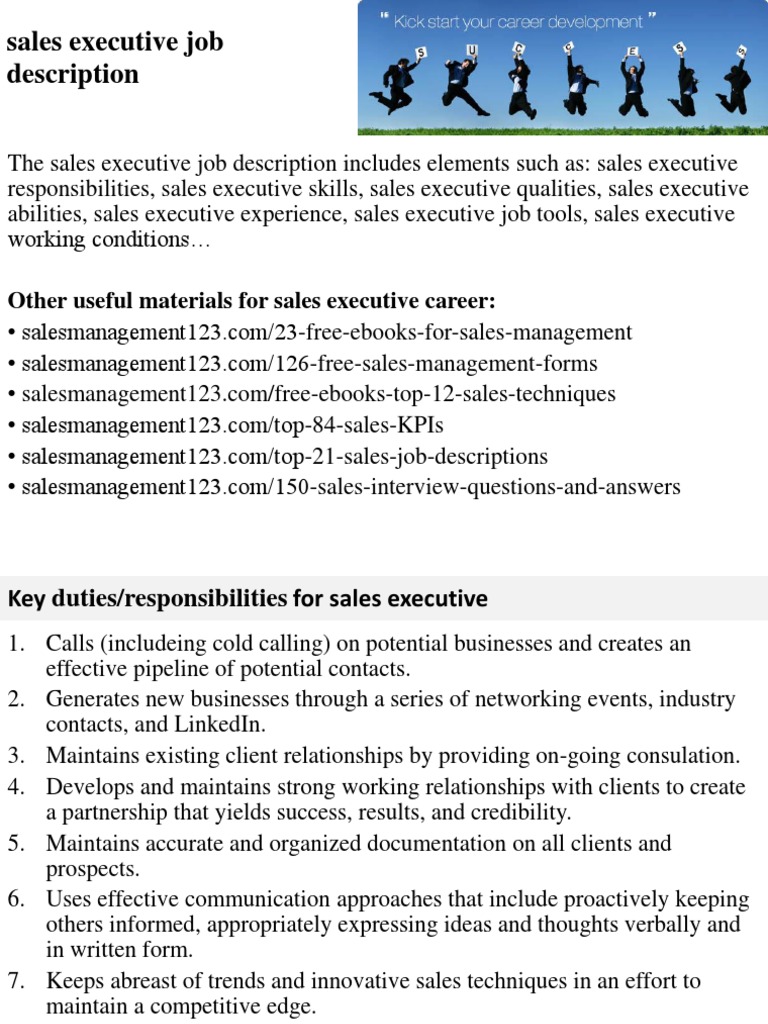 Sales Executive Job Description PDF Sales Recruitment