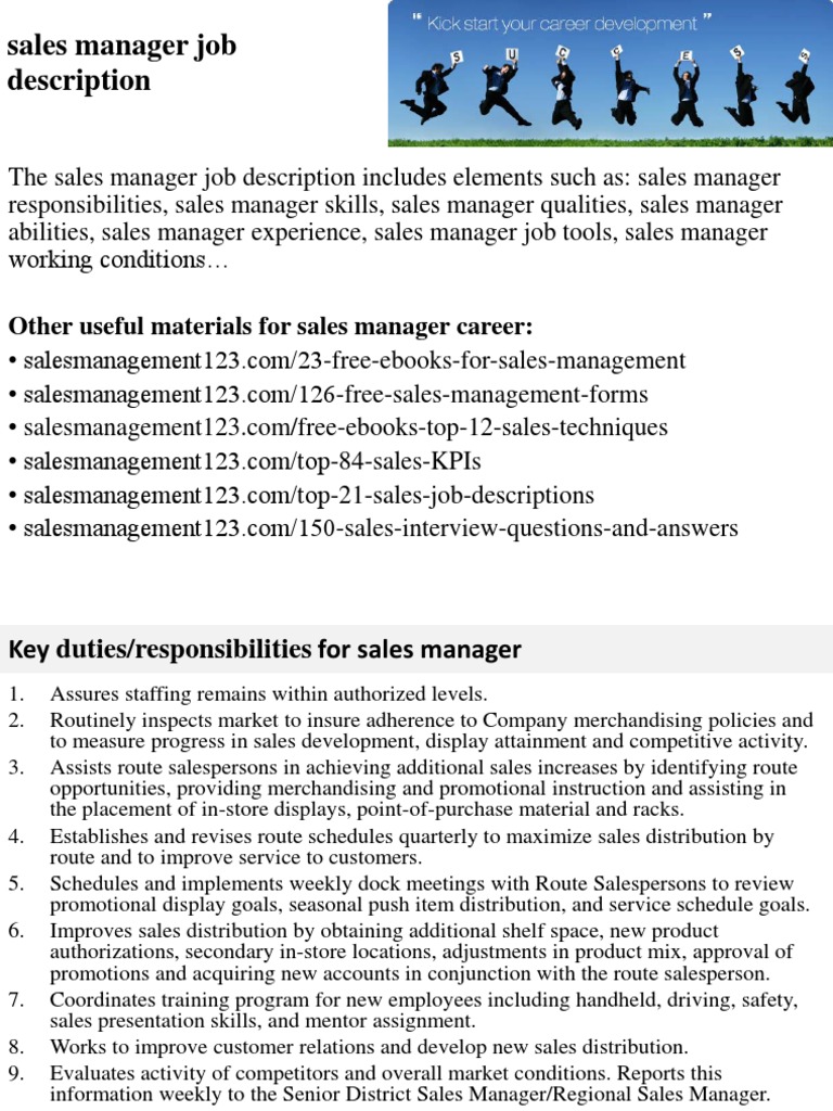 Deputy Sales Manager Job Description