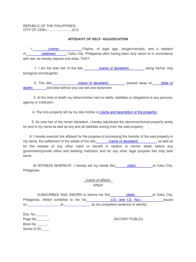 Affidavit of Sole Adjudication | PDF | Makati | Affidavit