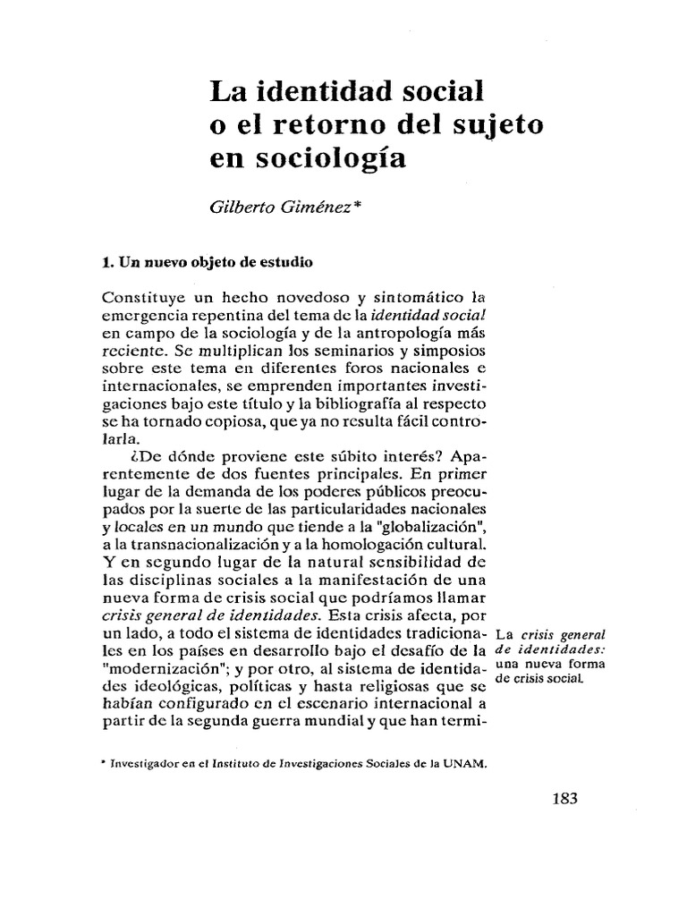 Crisis y Teoría de la Identidad Social | PDF | Sociedad | Sociología
