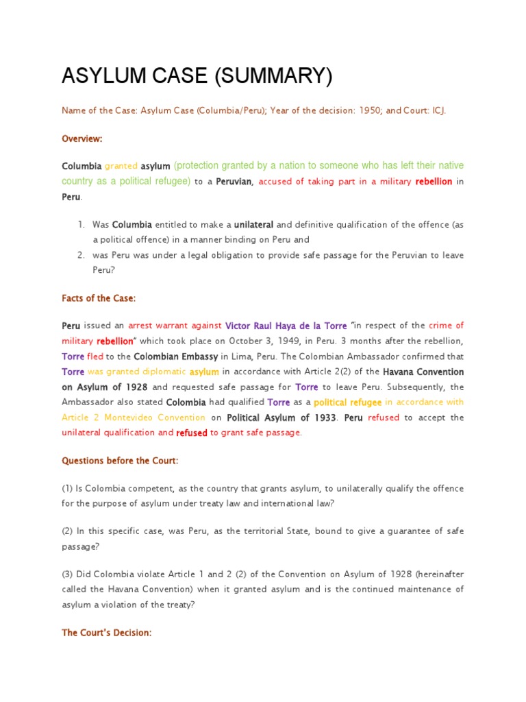 Asylum Case Refugee Jurisdiction