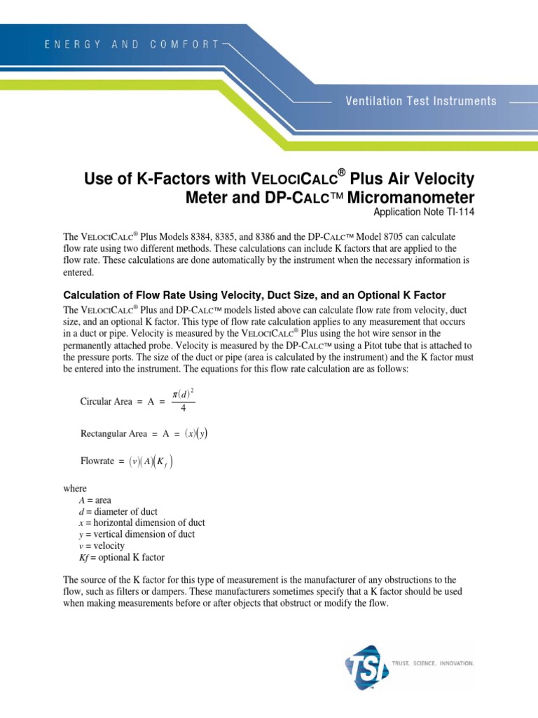 k factor Duct (Flow) Flow Measurement