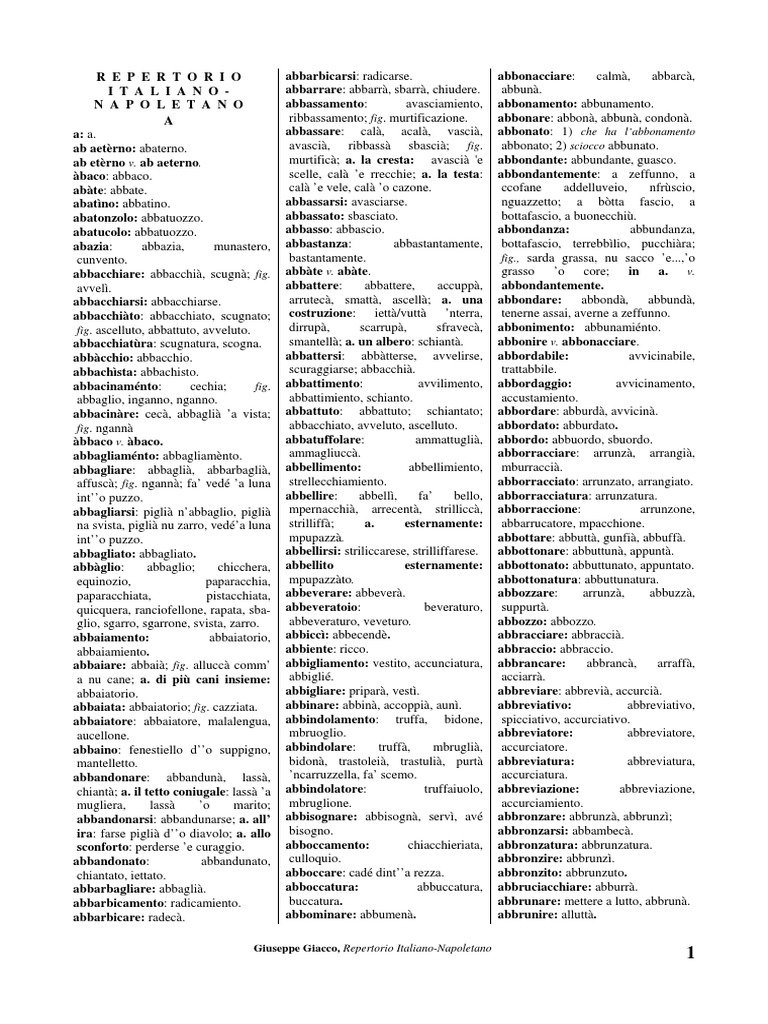 Vocabolario Italiano Napoletano