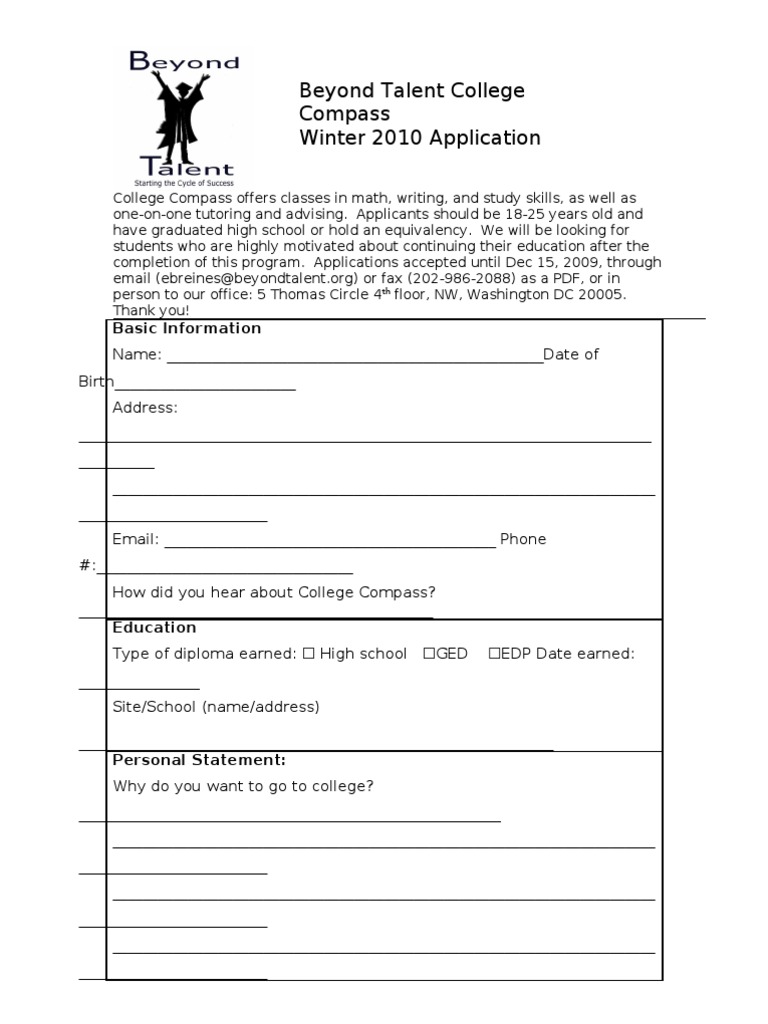 Winter 2010 College Compass Application | PDF | Cognition | Behavior ...