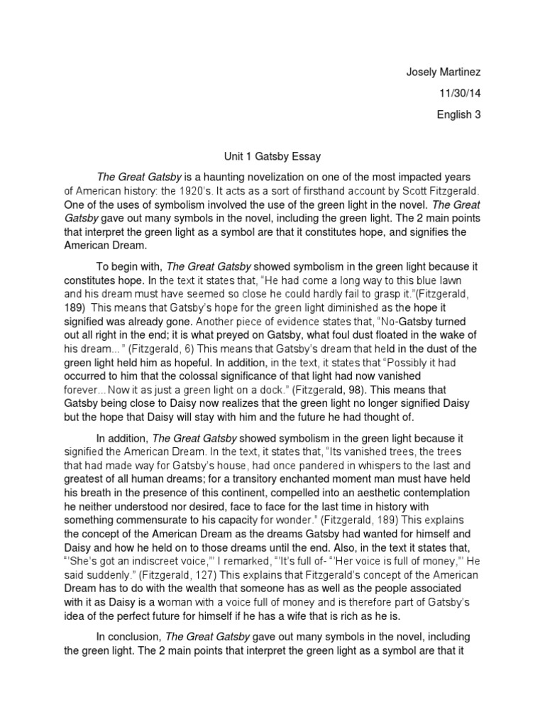 examples of great gatsby essays