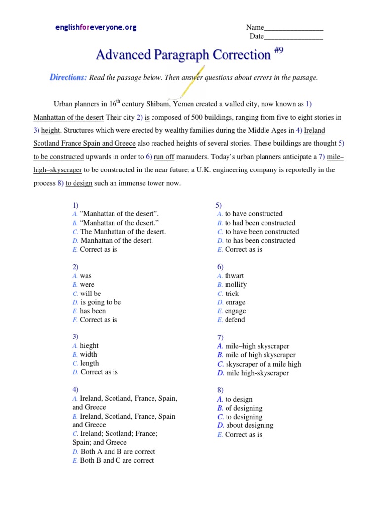 Advanced Paragraph Correction 9 PDF