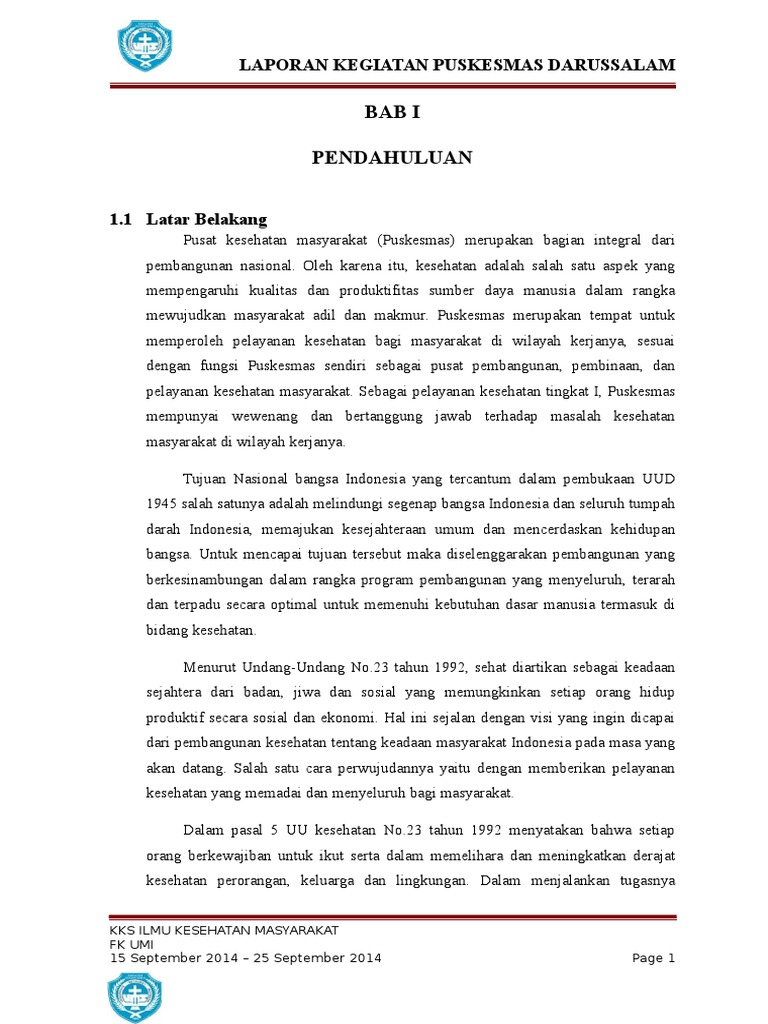 8 Isi Laporan Kegiatan Puskesmas Darussalam Doc