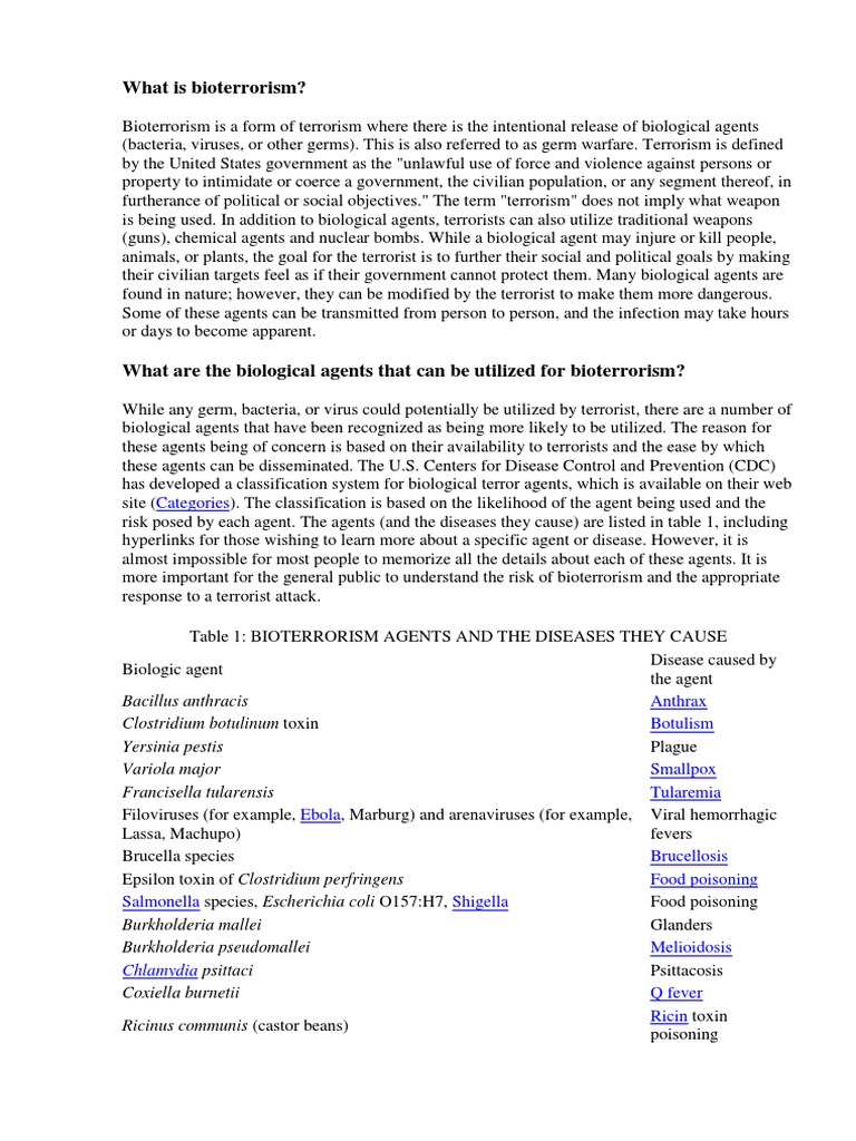 What Is Bioterrorism Pdf Bioterrorism Biological Warfare