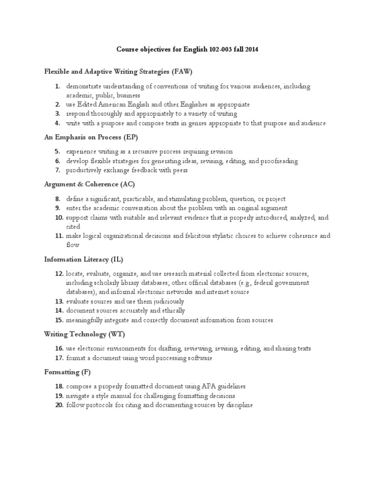 English 102 Course Objectives 2014 | PDF