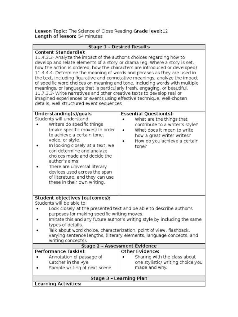 Catcher in The Rye Lesson Plan PDF Narrative Semiotics