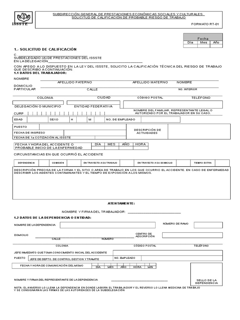 Formato RT-01 ISSSTE 2024 | PDF | Gobierno | Medicina