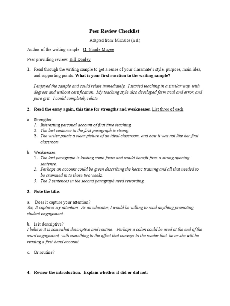 45 peer review writing checklist