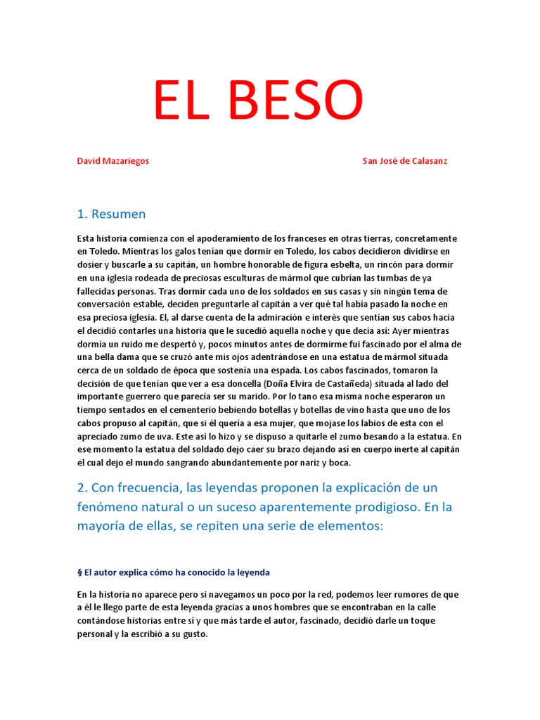 Leyenda El Beso Leyendas Amor