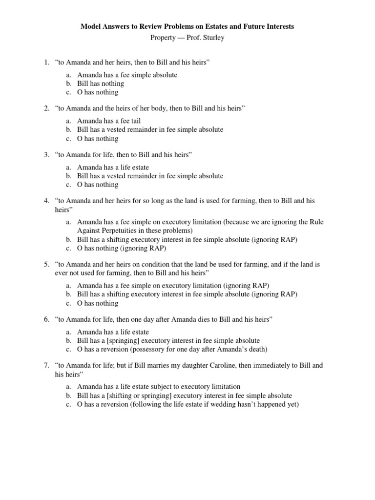 Estates future interests answers pdf fee simple property law