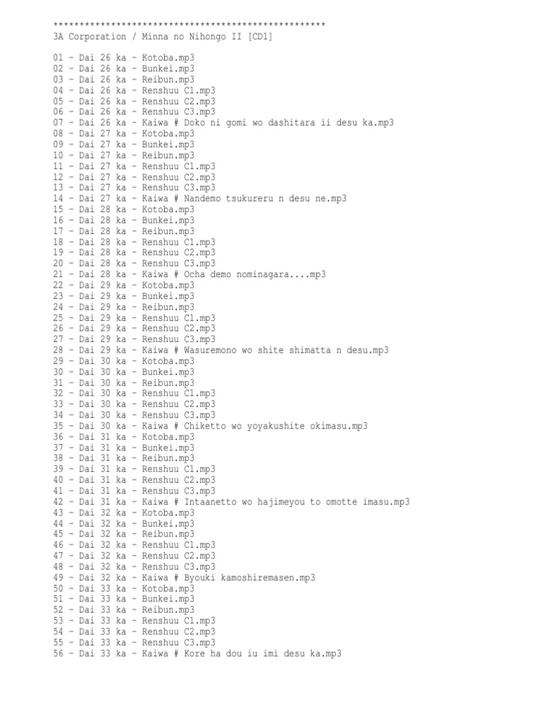 Minna No Nihongo Ii Cd Tracklist
