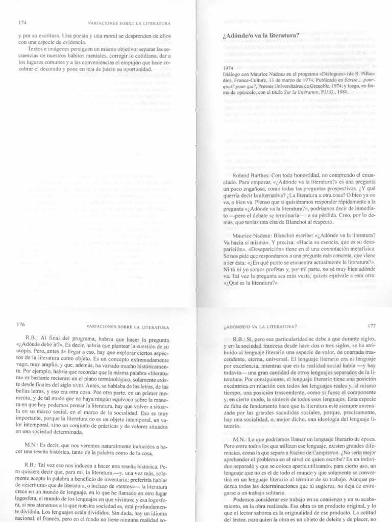 Barthes. Adónde-O Va La Literatura | PDF