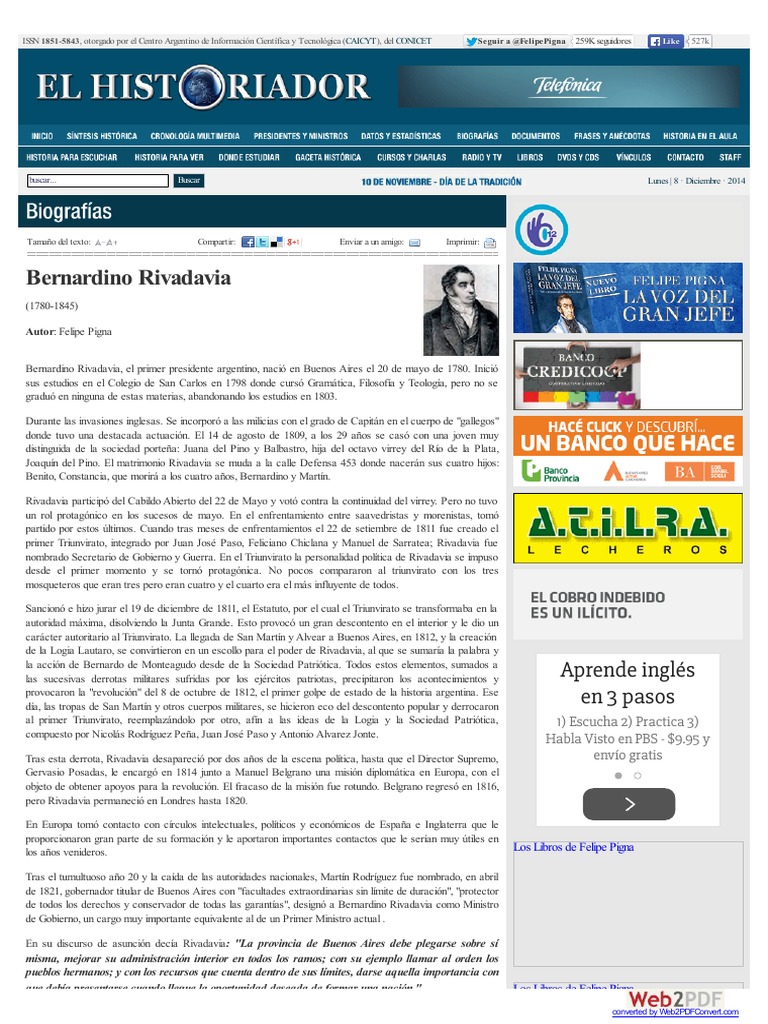 Bernardino Rivadavia PDF Buenos Aires Argentina