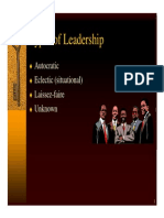 Types of Leadership: Autocratic Eclectic (Situational) Laissez-Faire Unknown