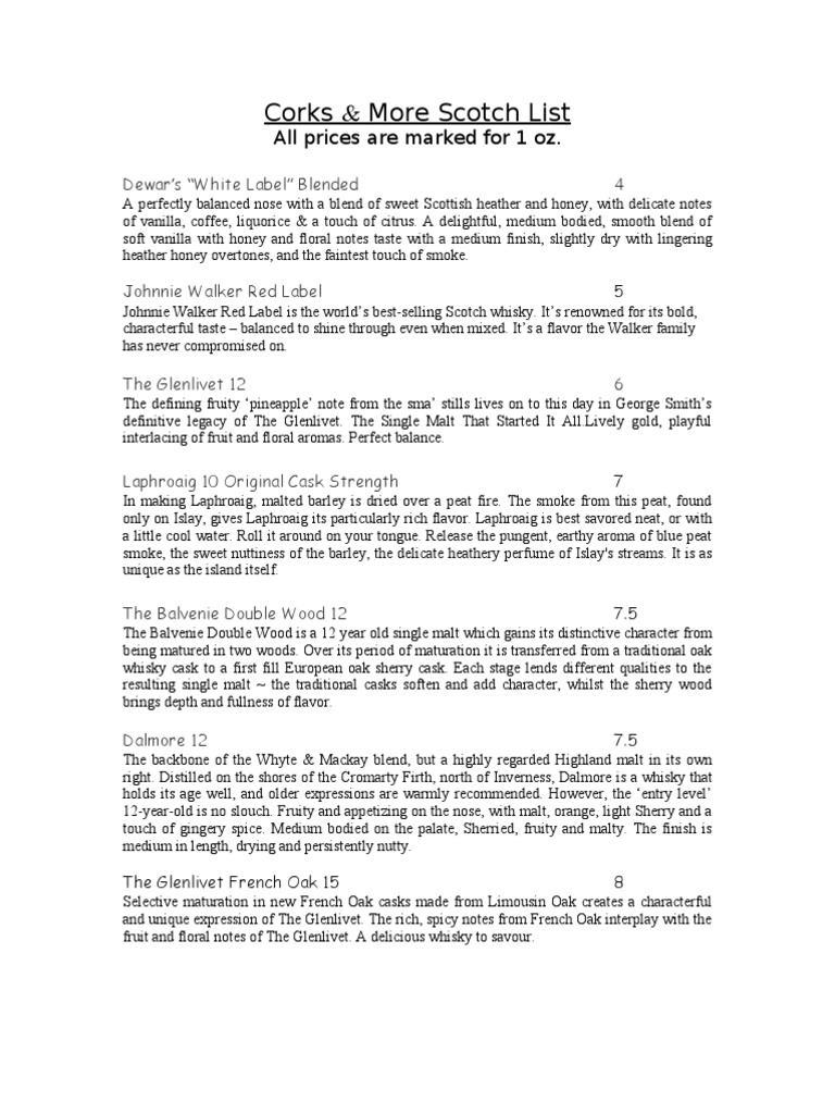 Scotch List | PDF | Barrel | Scotch Whisky