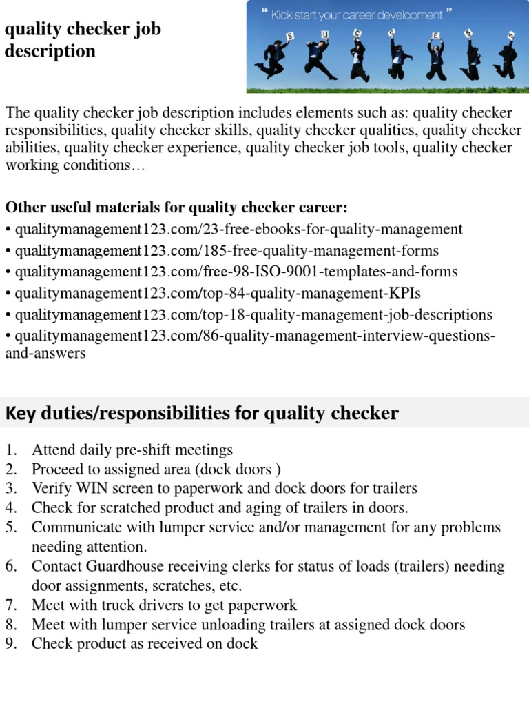 Quality Checker Job Description Employment Recruitment
