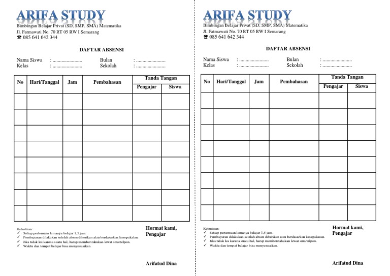 Absensi Bimbingan Belajar Privat